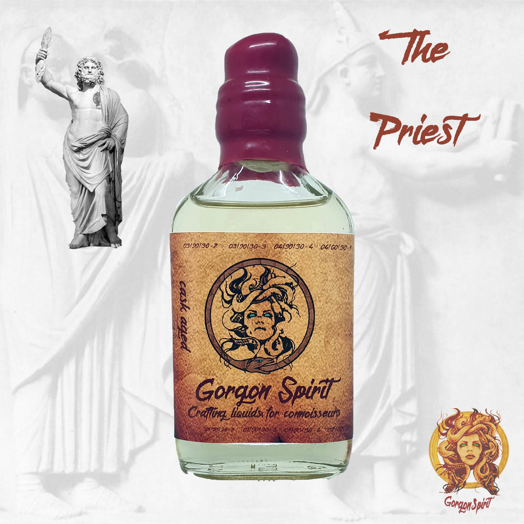 Gorgon Spirit - The Priest - 100ml Waxed Glass Bottle - Three Barrels V.S.O.P, Mascappo Cherry, Sweet Raspberry, Pie Crust, Almond Cream